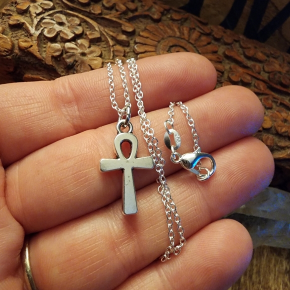Ankh Necklace 925 Stamped Sterling Silver Chain Egyptian Cross Pendant Necklace - Picture 5 of 14